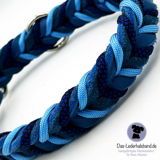 Fettlederhalsband mit Paracord Azurblau-dunkelblau | Deluxe Edition