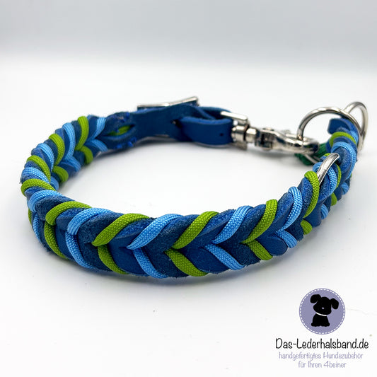 Fettlederhalsband mit Paracord Azurblau-grün-blue | Deluxe Edition