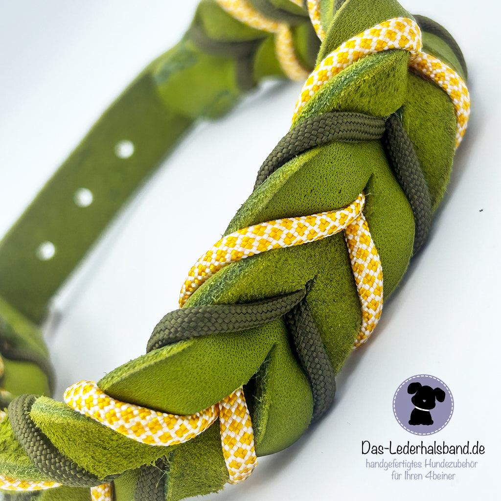 Fettlederhalsband mit Paracord Kiwi-Honeypot | 29-35cm