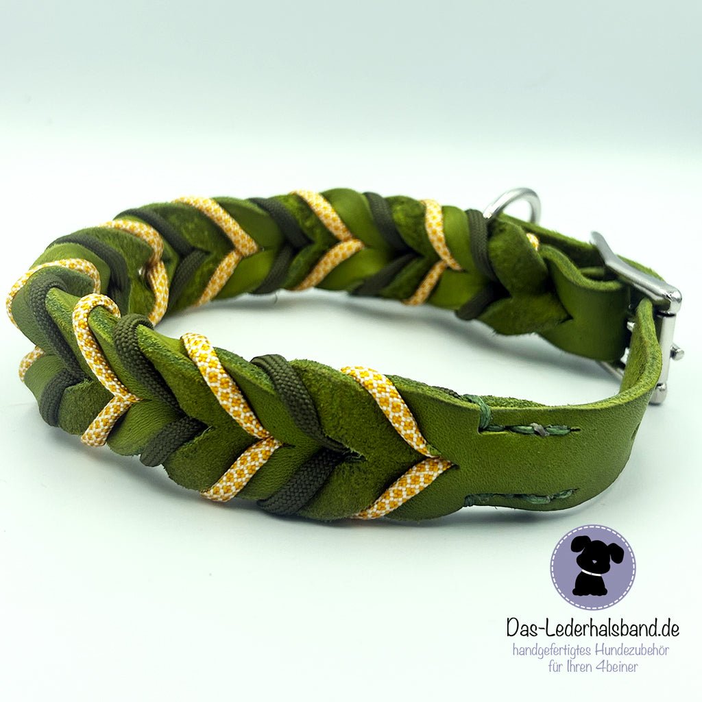 Fettlederhalsband mit Paracord Kiwi-Honeypot | 29-35cm