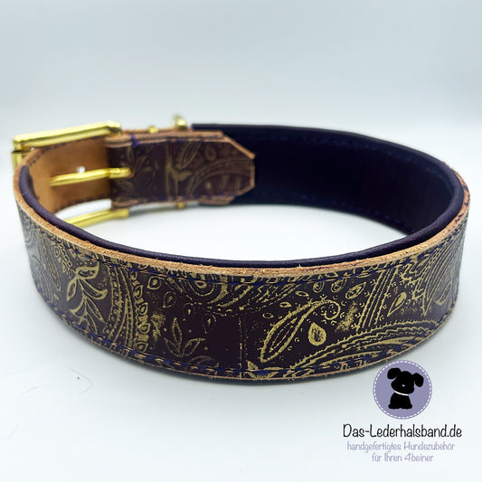 Geprägtes Lederhalsband aubergine-gold