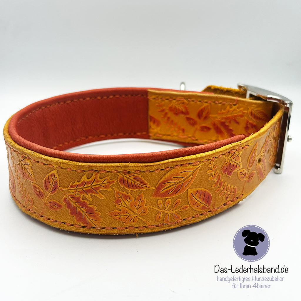 Geprägtes Lederhalsband "Herbst" in orange