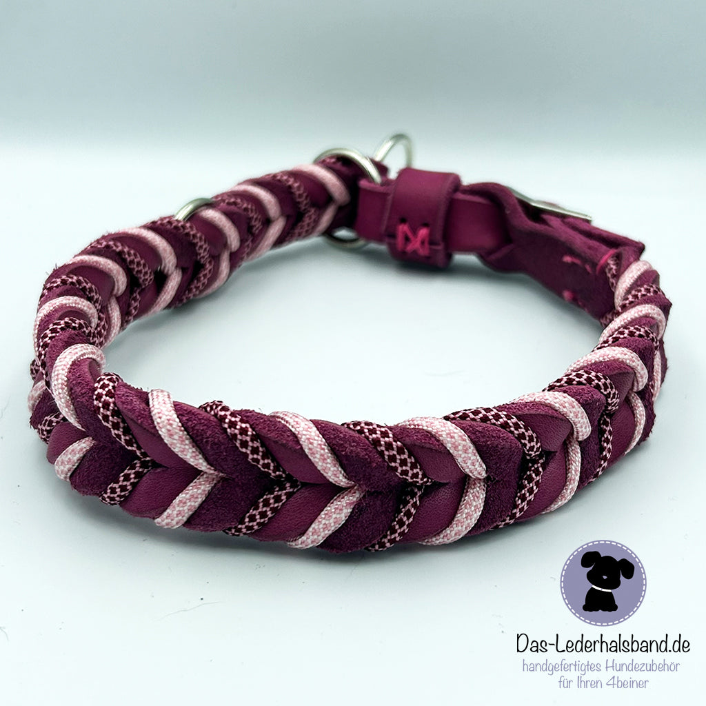 Fettlederhalsband mit Paracord pink | Deluxe Edition