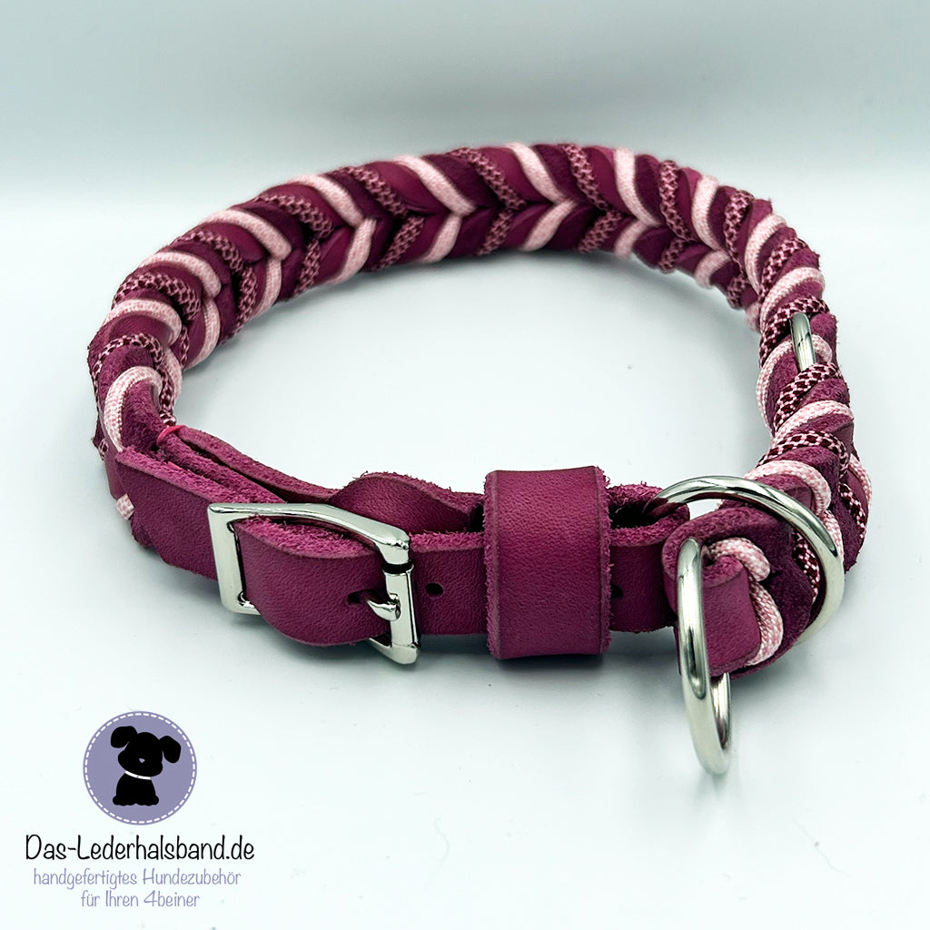 Fettlederhalsband mit Paracord pink | Deluxe Edition