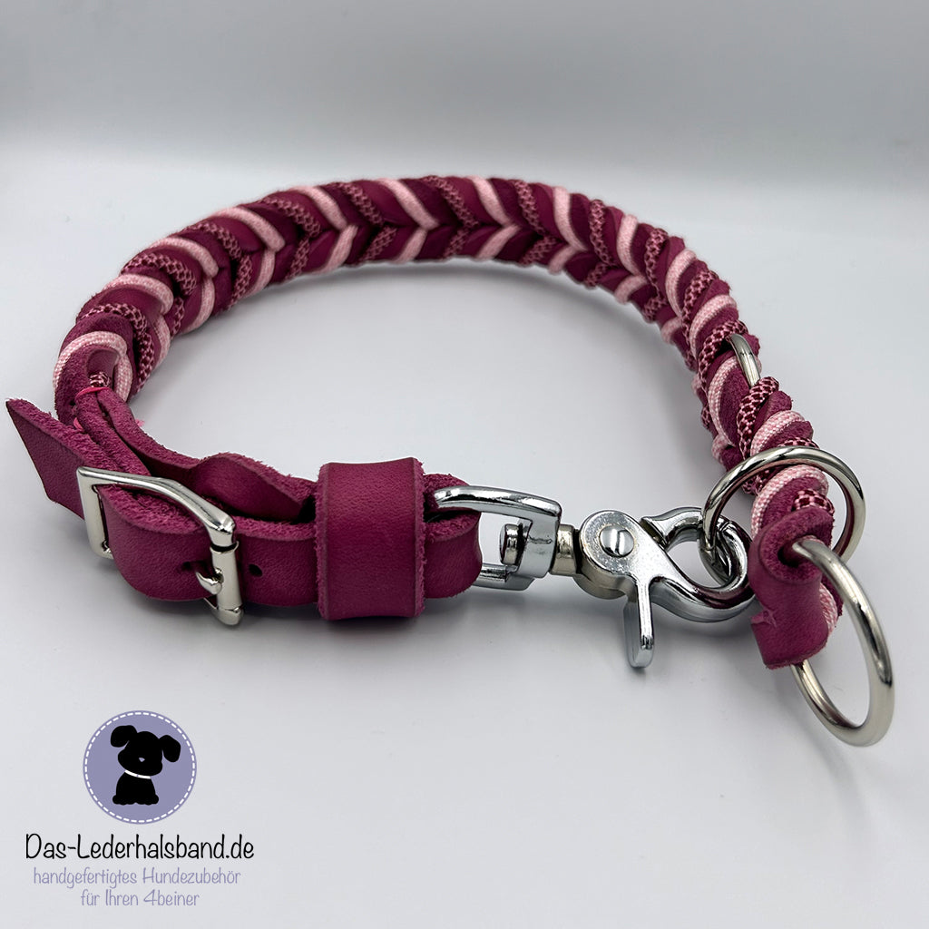 Fettlederhalsband mit Paracord pink | Deluxe Edition