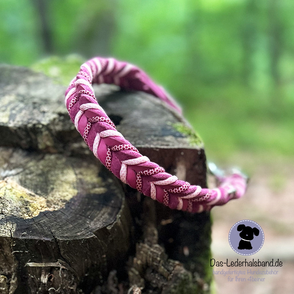 Fettlederhalsband mit Paracord pink | Deluxe Edition