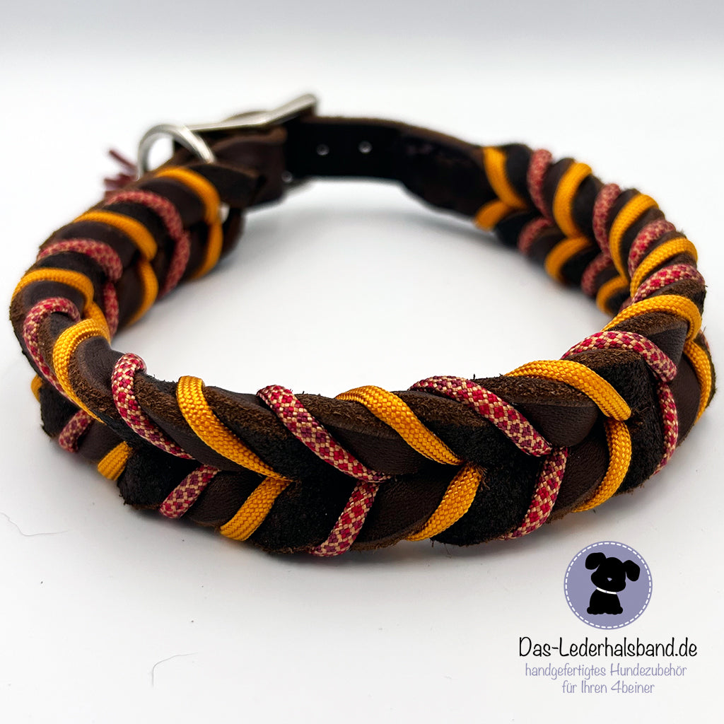 Fettlederhalsband mit Paracord schoko-orange | 30-36cm