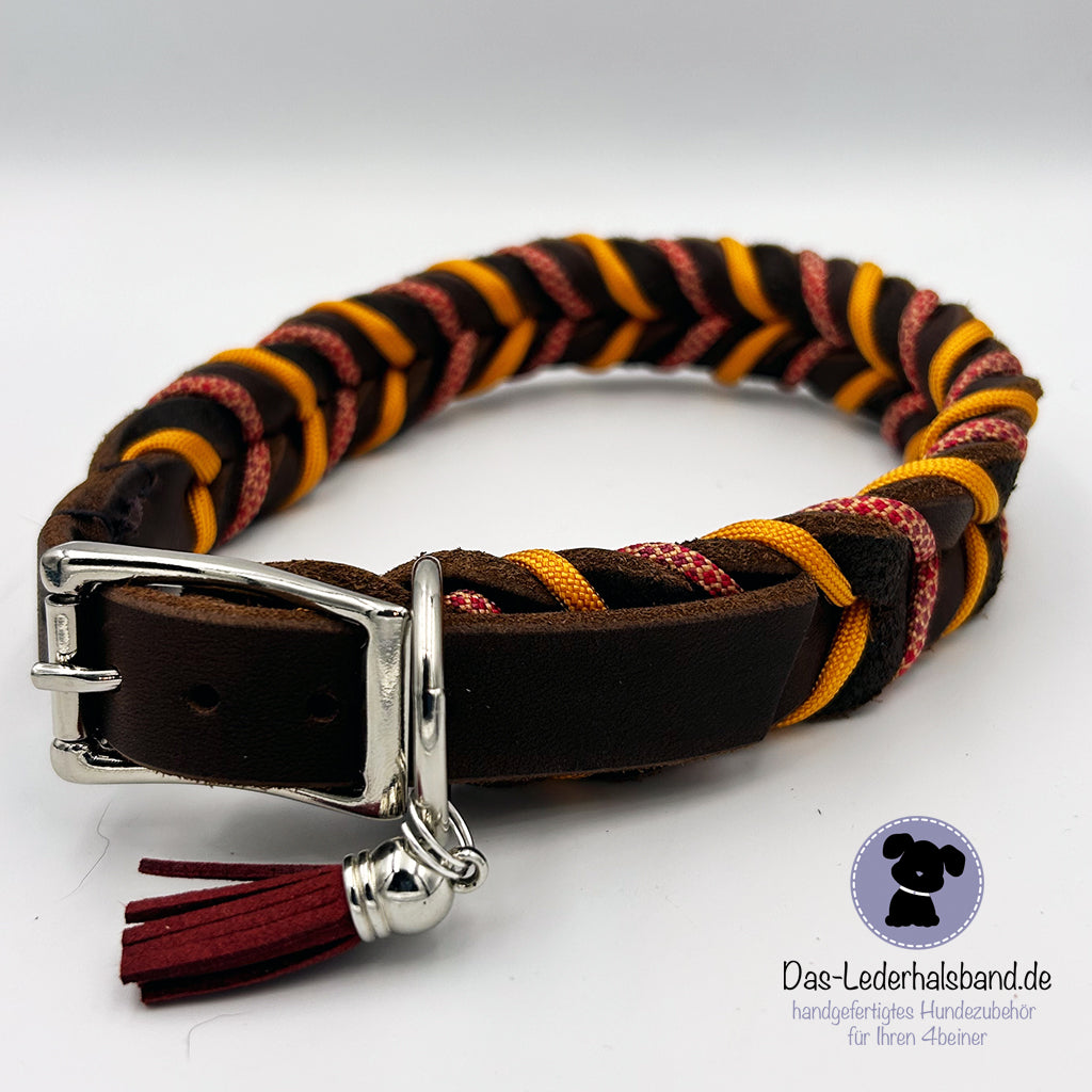 Fettlederhalsband mit Paracord schoko-orange | 30-36cm