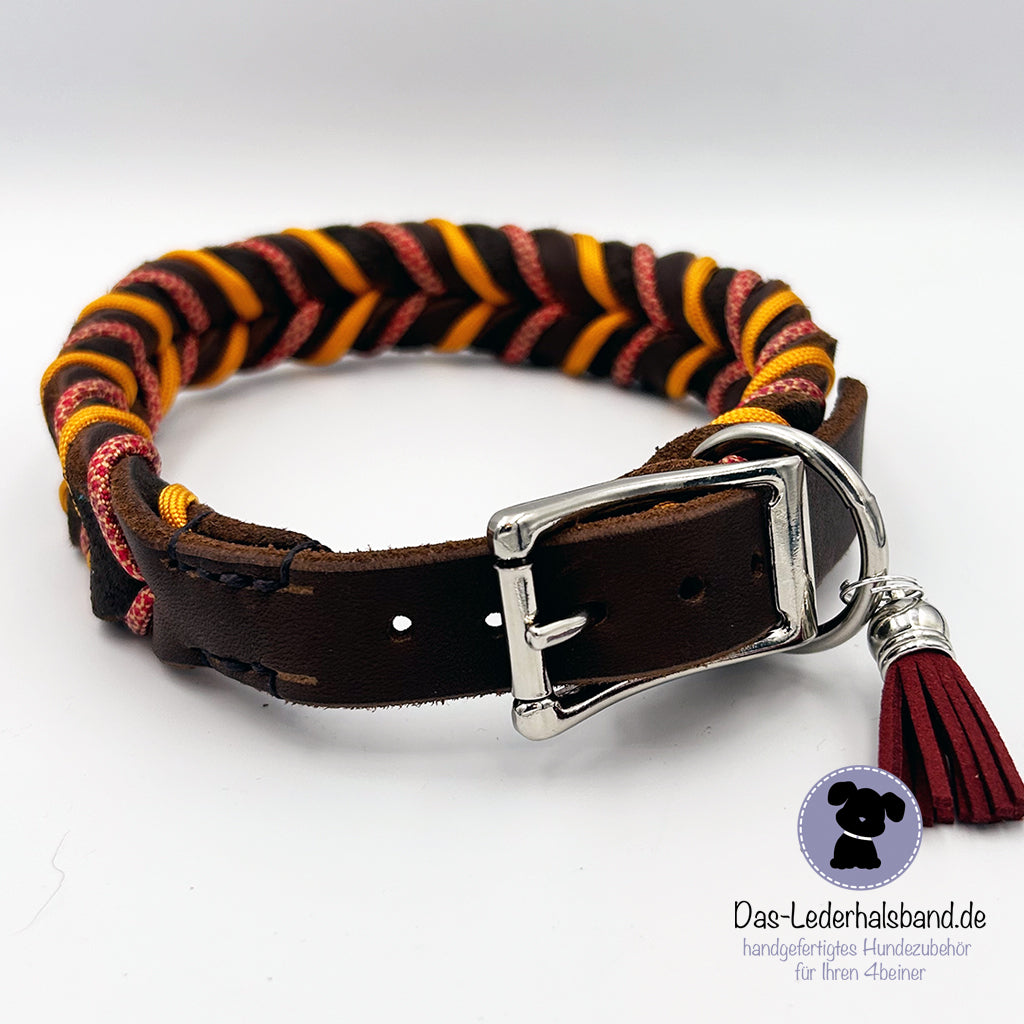 Fettlederhalsband mit Paracord schoko-orange | 30-36cm