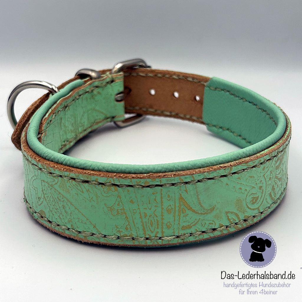 Geprägtes Lederhalsband 37-43cm - mint-gold